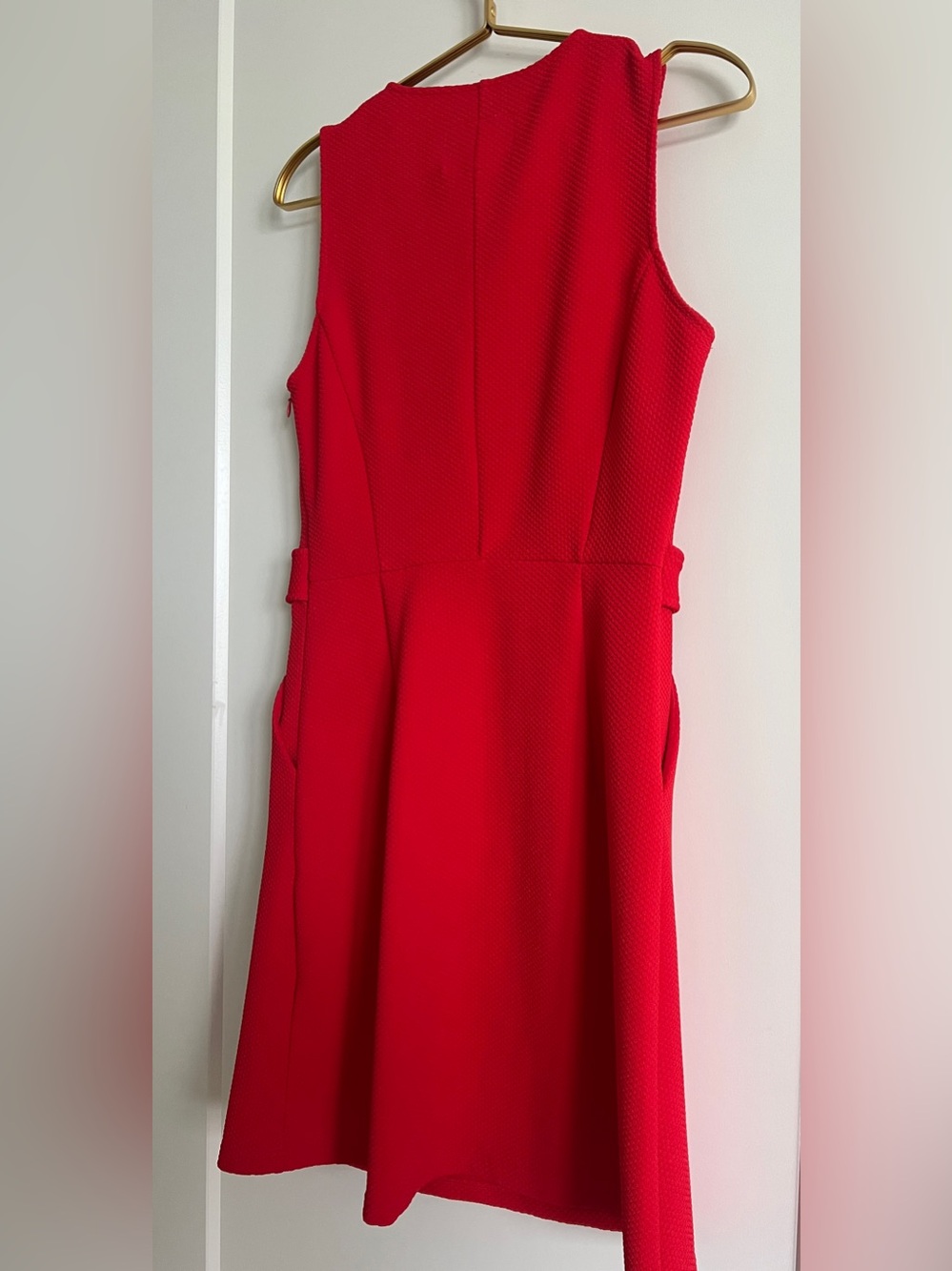 Anthropologie Tabitha Red Orange Textured Knit Fit Flare Dress Gold Button Sz 6 - Picture 13 of 14
